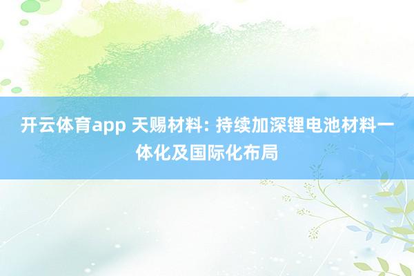 开云体育app 天赐材料: 持续加深锂电池材料一体化及国际化布局