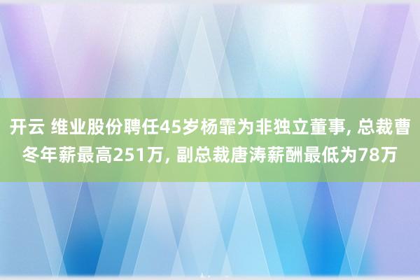开云 维业股份聘任45岁杨霏为非独立董事, 总裁曹冬年薪最高251万, 副总裁唐涛薪酬最低为78万