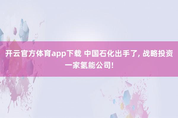 开云官方体育app下载 中国石化出手了, 战略投资一家氢能公司!