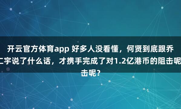 开云官方体育app 好多人没看懂,何贤到底跟乔仁宇说了什么话,才携手完成了对1.2亿港币的阻击呢?